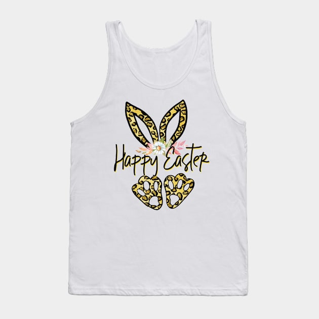 Happy Easter Cheetah bunny ears and feet Flowers spring Tank Top by Sheila’s Studio